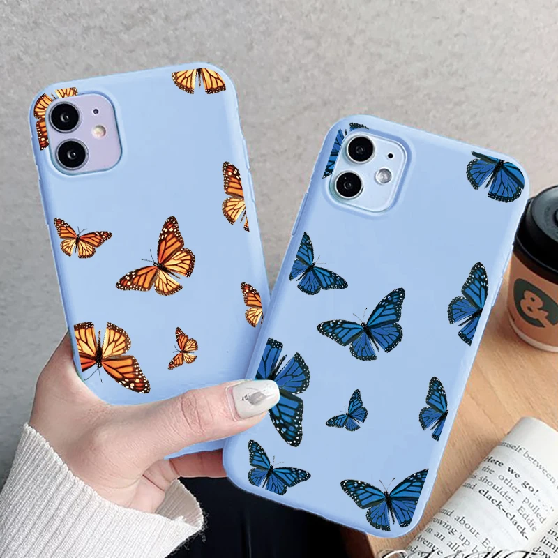 Butterfly Printed Blue Silicone Phone Case for iPhone