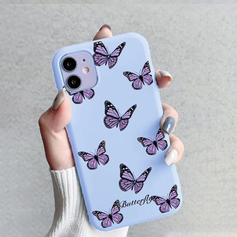 Butterfly Printed Blue Silicone Phone Case for iPhone