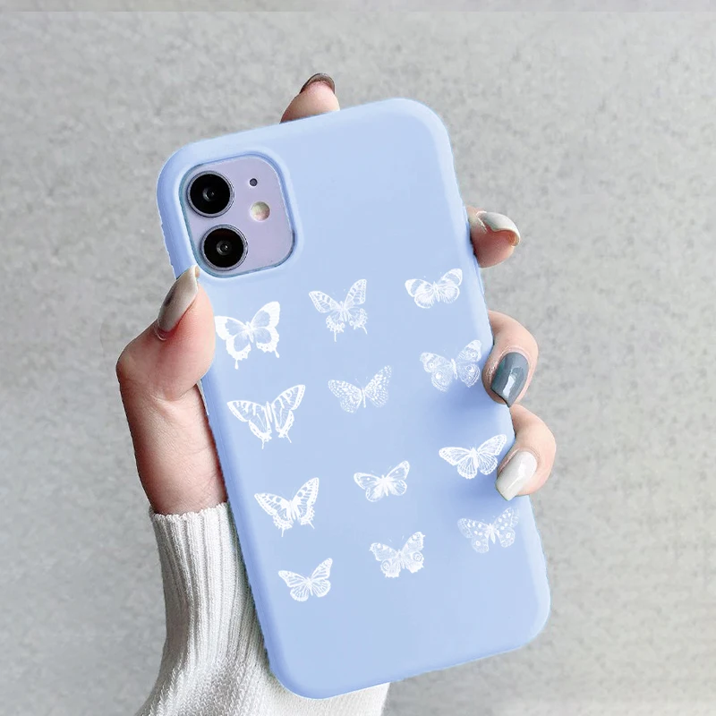 Butterfly Printed Blue Silicone Phone Case for iPhone