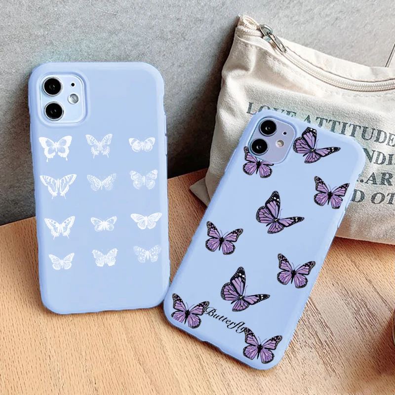 Butterfly Printed Blue Silicone Phone Case for iPhone