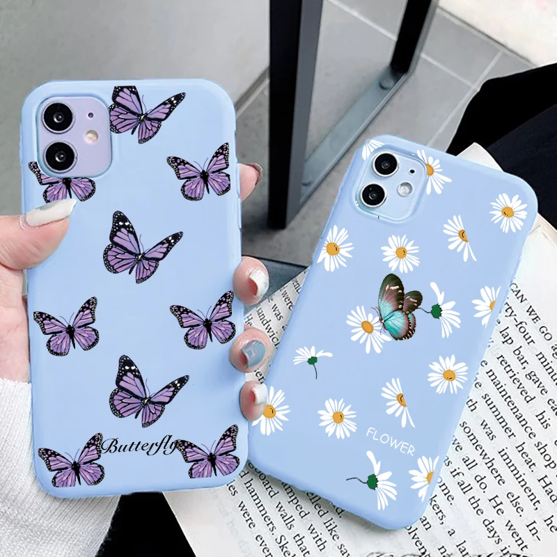 Butterfly Printed Blue Silicone Phone Case for iPhone