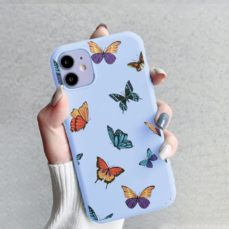 Butterfly Printed Blue Silicone Phone Case for iPhone