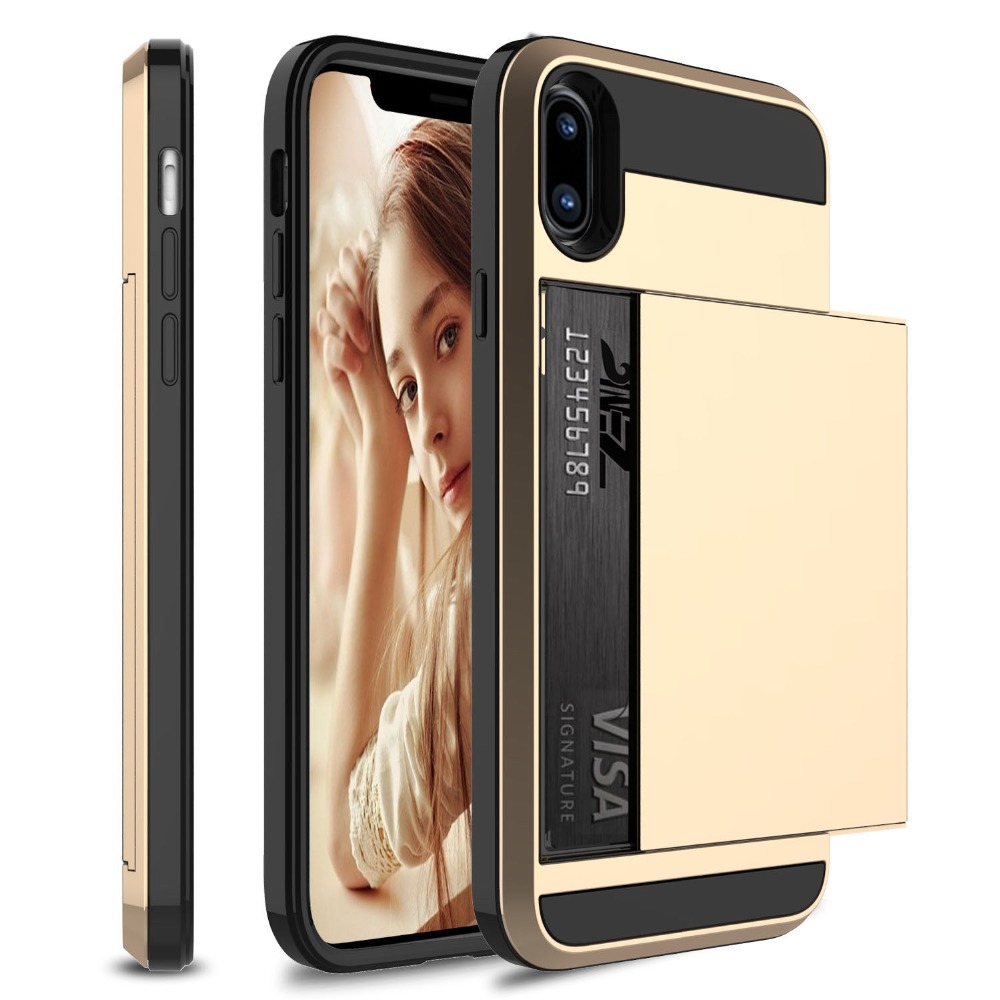 Slide Credit Card Slot Wallet Phone Case for iPhone