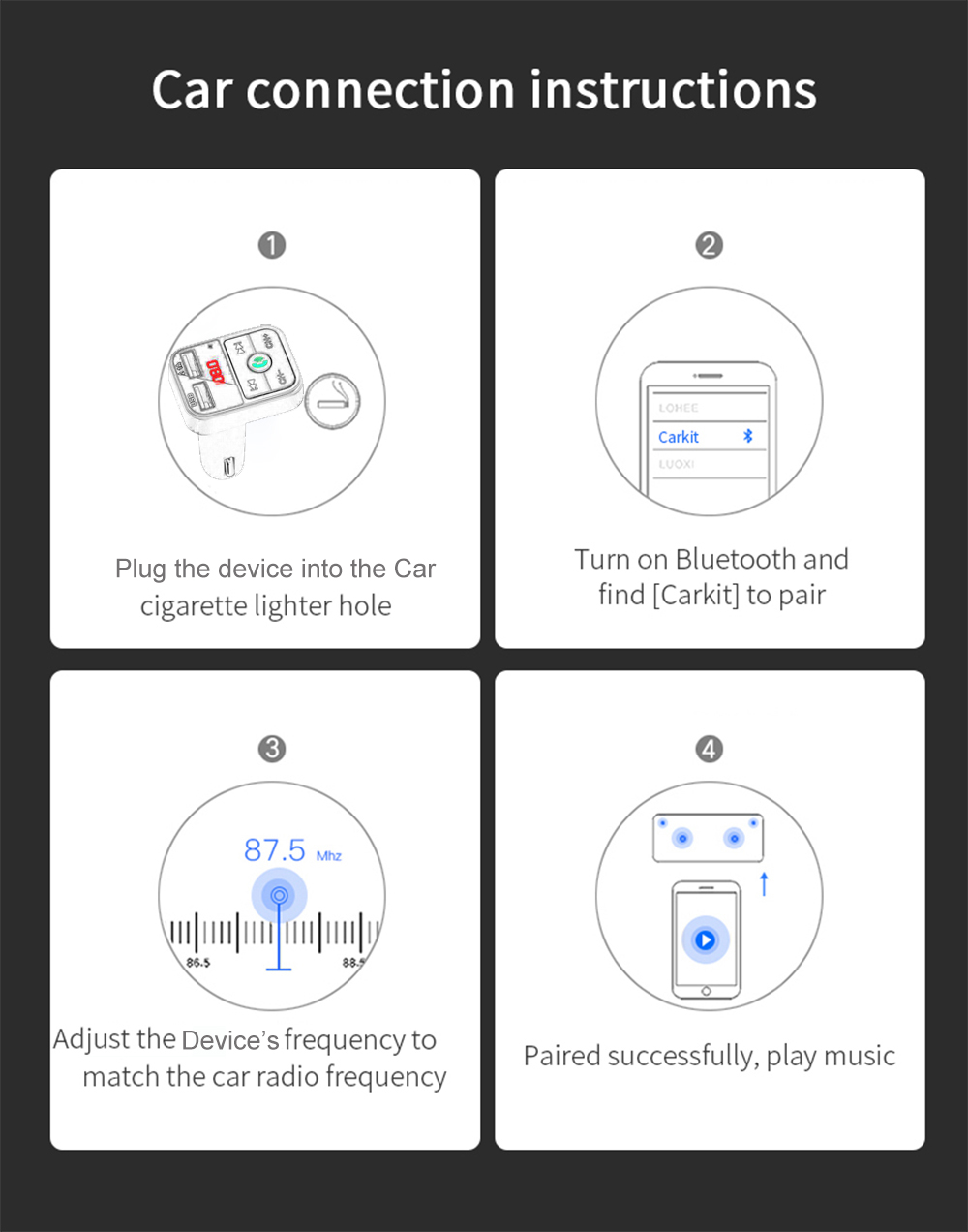 Bluetooth 5.0 FM Transmitter and Car Phone Charger