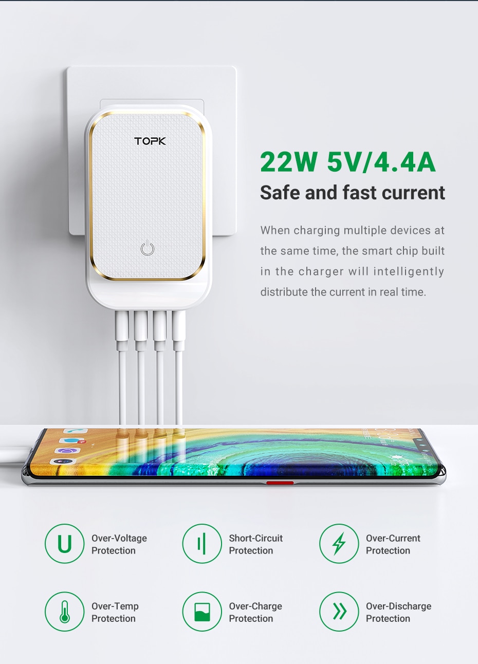 Universal Four-USB Charger with LED Light