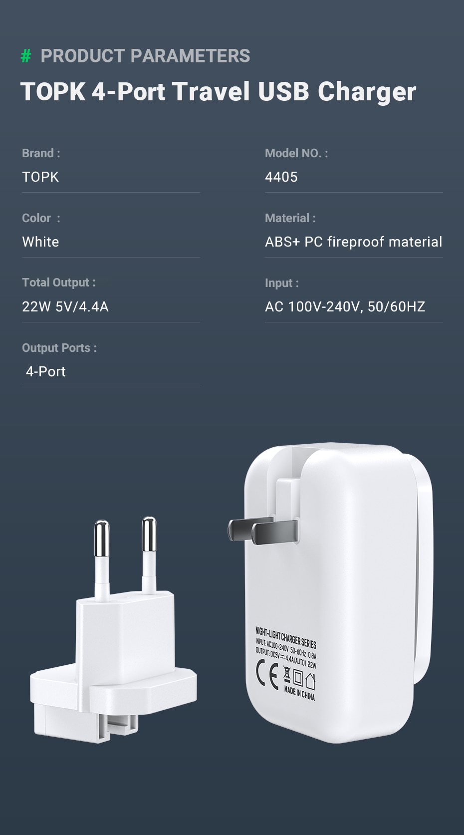 Universal Four-USB Charger with LED Light