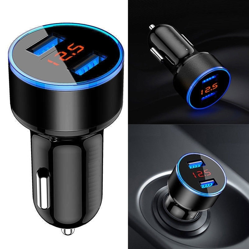 Double USB Car Charger with Display