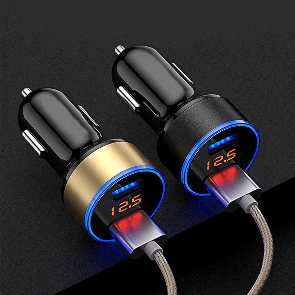 Double USB Car Charger with Display