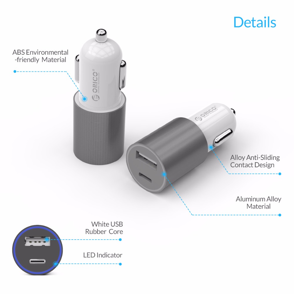 Portable USB and Type C Car Charger