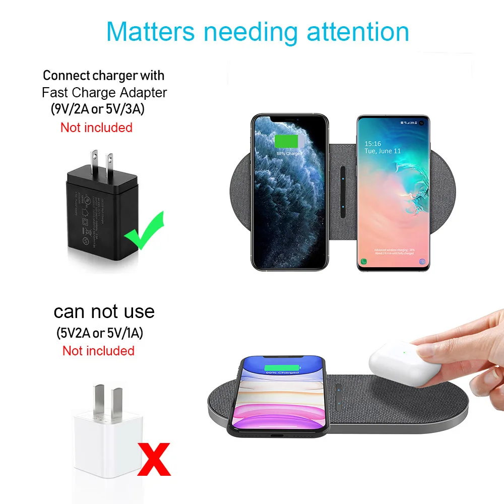 2 in 1 Dual Wireless Fast Charging Pad