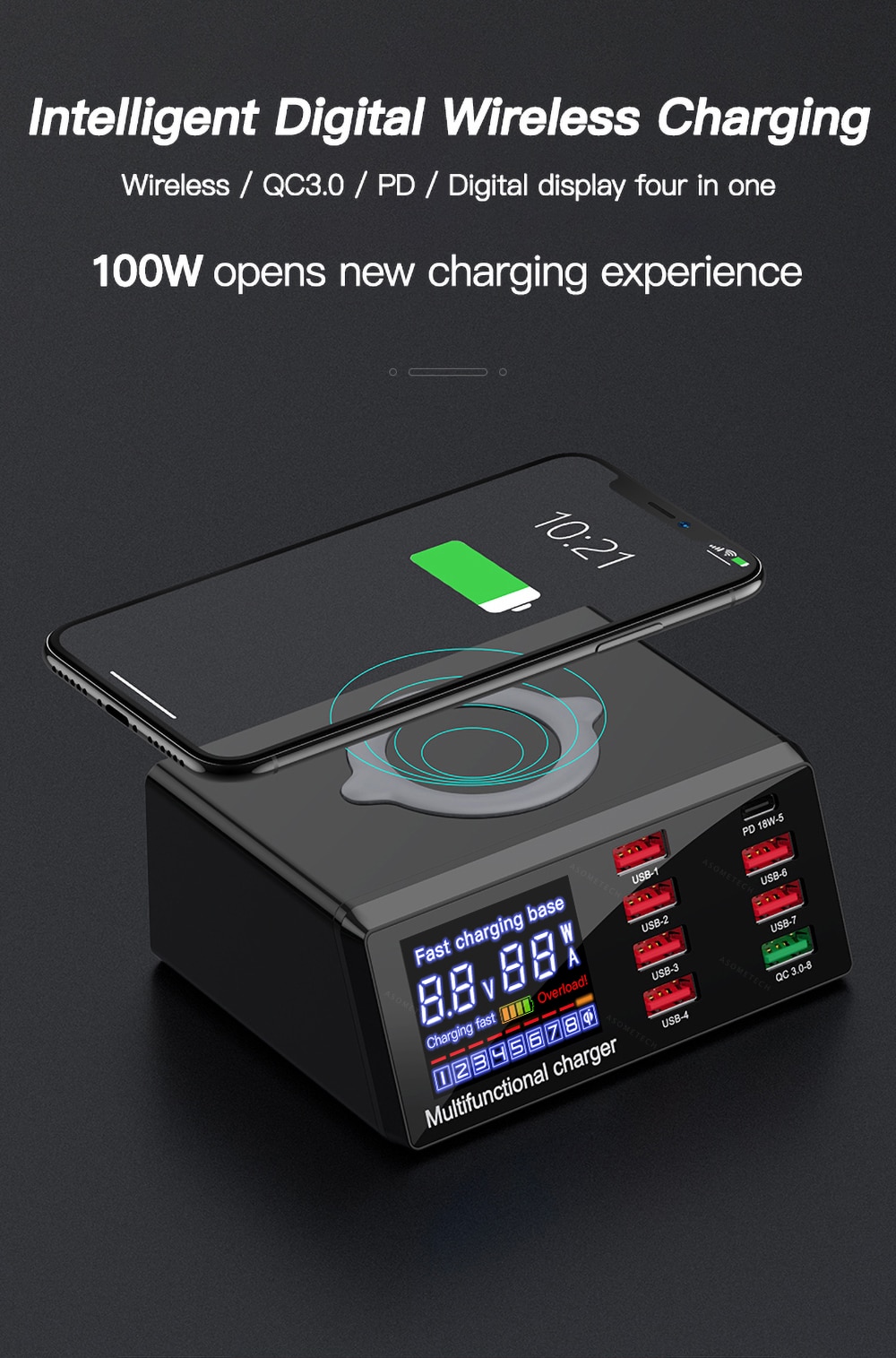 8 USB Ports and Wireless Charge Charging Station AU EU US UK Plug