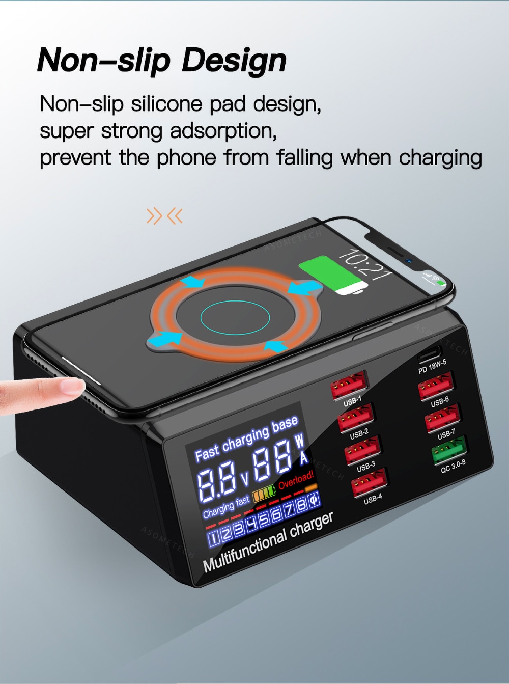 8 USB Ports and Wireless Charge Charging Station AU EU US UK Plug